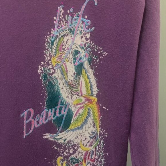ED HARDY CHRISTIAN AUDUGIER SWEATER DRESS GRAPHIC PRINT RHINESTONES SIZE MEDIUM. - Picture 4 of 10